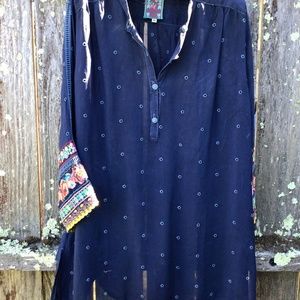 Johnny Was Navy Blue Tunic. Size M, EUC.